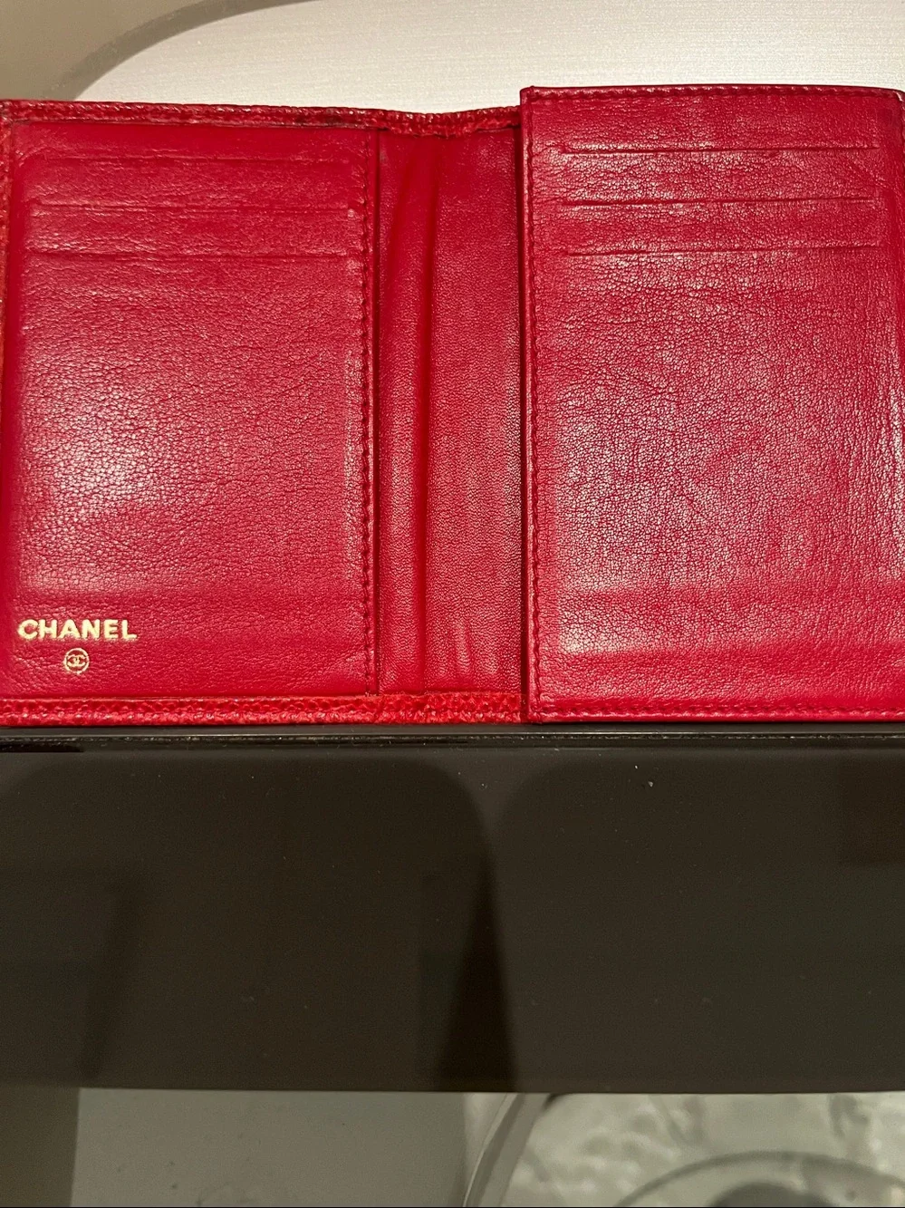 Stunning red CHANEL compact wallet EUC!